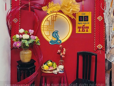 Vòng treo cửa Tết Quạt đỏ hoa Thiên Điểu [Đa dạng chữ - Quạt gỗ] QUAT-08